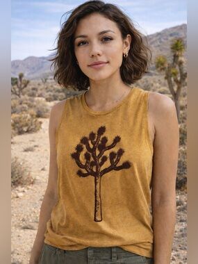 Moore Collection Joshua Tree Tank Heather Mustard Desert Graphic Relaxed Fit